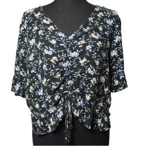 American Eagle Outfitters Size Large Women's Floral Crop Top Deep V Ruffles